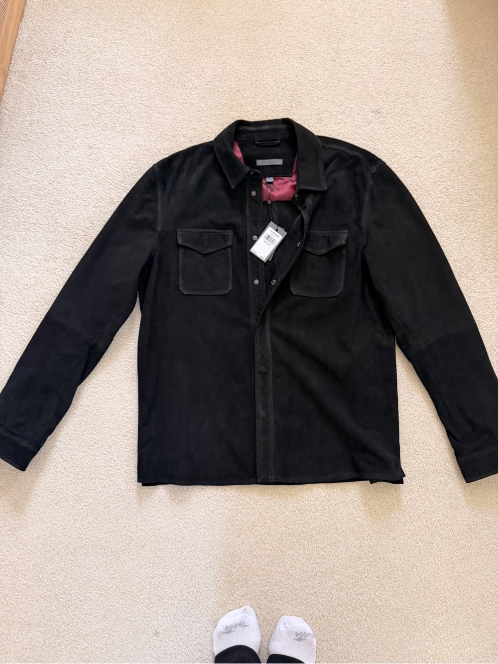 John Varvatos Suede Snap-Front Shirt Jacket In Black, NWT Size 56 (US 46)